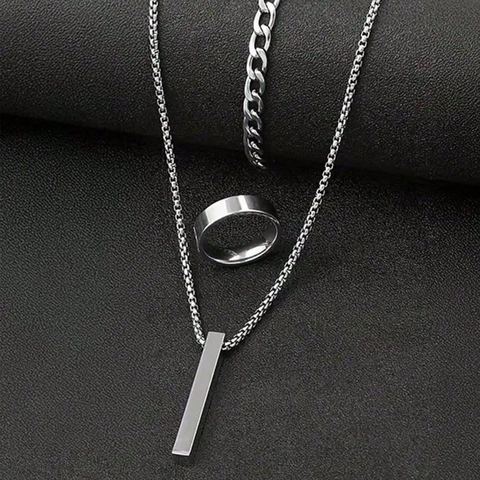 Herren Edelstahl Schmuckset Halskette Armband Ring Rechteck Stabanhänger Panzerkette Minimalistisch Punk Hip Hop Silberfarben