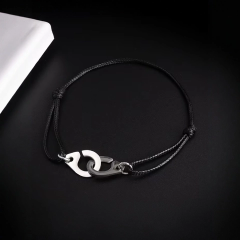 Minimalistisches Edelstahl Handschellen Geflochtenes Seil Armband Für Damen Herren Verstellbare Wachskordel Geometrisches Schmuck
