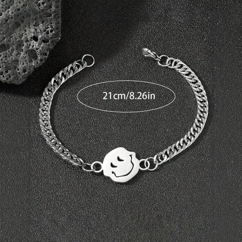 Trendy Edelstahl Smiley Gesicht Anhänger Armband Hip Hop Panzerkette Unisex Minimalistische Streetwear Mode Handgelenk Zubehör