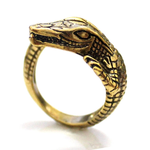 Retro Alloy Crocodile Open Ring For Women Men Realistic Animal Shape Adjustable Gothic Punk Style Jewelry Finger Accessory