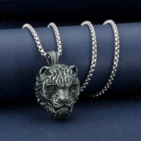 Heren Titanium Staal Tijgerkop Hanger Halsketting Hip Hop Retro Dierlijke Hanger Box Ketting Gotische Sieraden Cadeau