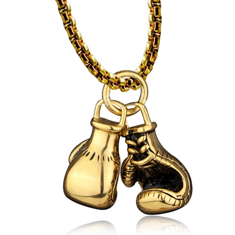 Collar con Colgante de Guante de Boxeo Doble de Acero Inoxidable Vintage Retro Deporte Hip Hop Cadena de Caja Joyería Unisex