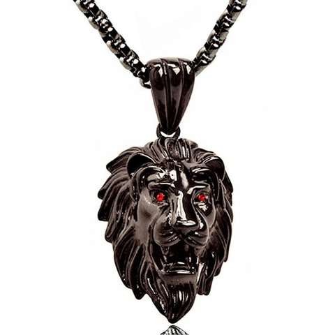 Collar con Colgante de Cabeza de León de Aleación Punk para Hombre con Ojos de Diamantes de Imitación Rojos Joyería Hip Hop