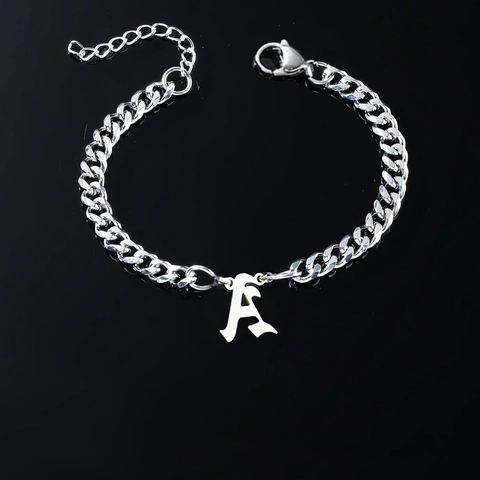 Bracciale a Catena a Maglia Cubana con Ciondolo a Lettera Iniziale Gotica per Uomo Donna Gioielli Hip Hop in Acciaio Inossidabile