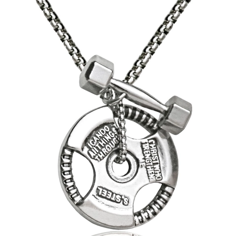 Collana con Pendente a Forma di Bilanciere Manubrio per Uomo in Acciaio Inossidabile Gioielli Motivazionali per Palestra Sport