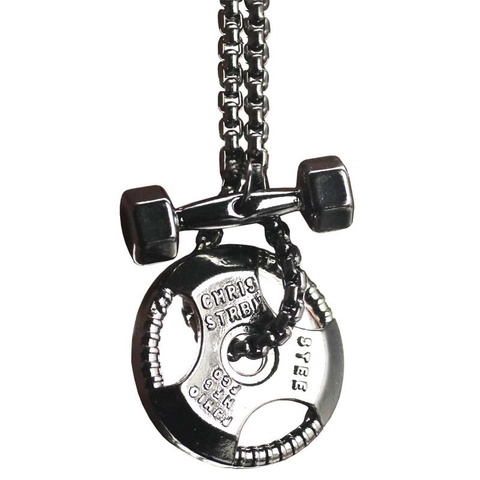 Collana con Pendente a Manubrio e Piastra per Pesi in Acciaio al Titanio per Uomo Donna Gioielli per Palestra Sport