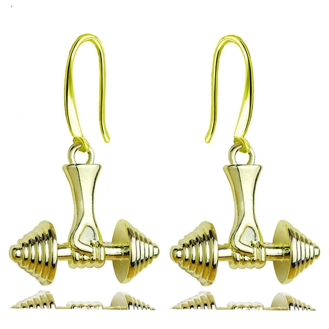 Unique Fitness Dumbbell Barbell Drop Earrings For Women Hand Grip Design Copper Electroplated Sporty Style Jewelry Gift Accessory