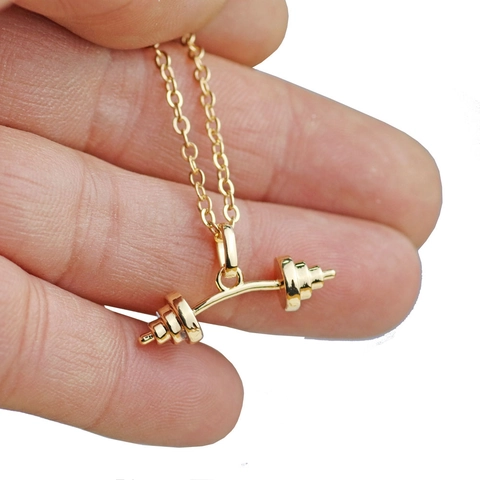 Messing Hantel Langhantel Fitness Anhänger Halskette Galvanisierter Sport Schmuck Geschenk Für Fitness Enthusiasten Damen Herren