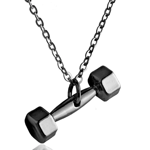 Fitness Dumbbell Pendant Necklace For Women Men Copper Electroplated Barbell Gym Weightlifting Sports Accessory Jewelry Gift