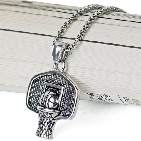 Collar con Colgante de Canasta de Baloncesto Hip Hop para Hombre Aleación Oro Plata Antiguo Joyas Deportivas Baloncesto