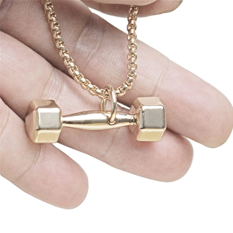 Collana con Ciondolo a Manubrio Fitness Per Uomo Donna Catena in Acciaio Inossidabile Lega Tema Esercizio Gioielli