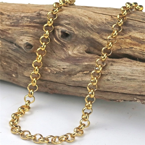 Hip Hop Men Stainless Steel Rolo Chain Necklace 18K Gold Plated 7mm O-Shape Link Chain For Men Fashion Jewelry Gift