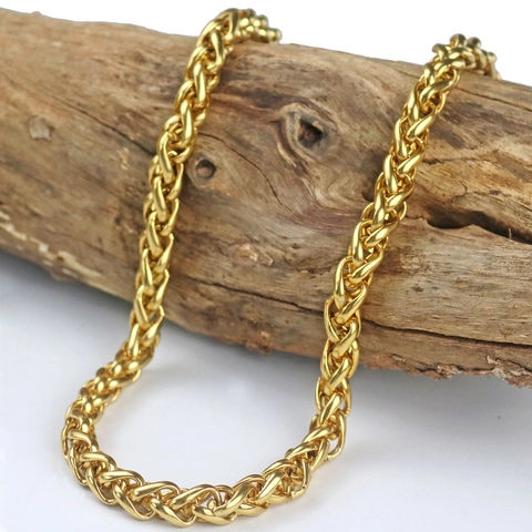 Hip Hop Herren 18k Vergoldet Edelstahl Kiel Drachenknochen Halskette Heavy Punk Rock Streetwear Weizen Seil Schmuck