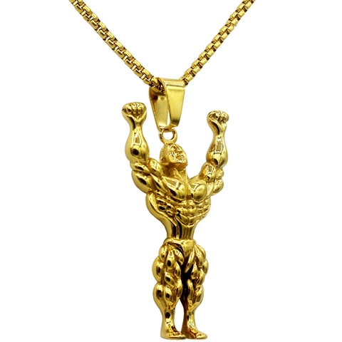 Herren Bodybuilder Anhänger Halskette Mit Edelstahlkette Muskulöses Silhouette Fitness Gym Sport Schmuck Für Männer Jungen Geschenk