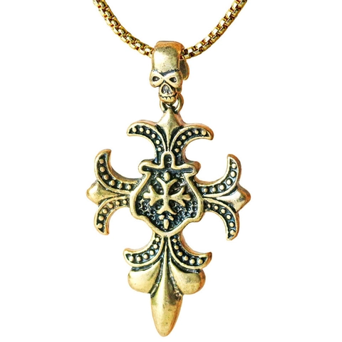 Collier Pendentif Croix Crâne Gothique Pour Hommes Alliage Vintage Électroplaqué Style Punk Bijoux Religieux Avec Chaîne Longue
