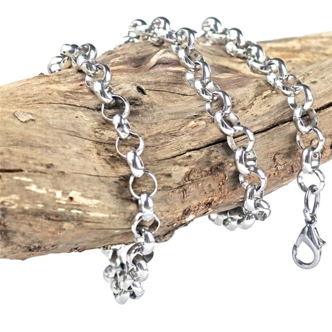 Collar de Cadena Rolo de Acero Inoxidable para Hombre Eslabones Redondos Pulidos para Fiesta Diaria Joyería Punk para Hombre