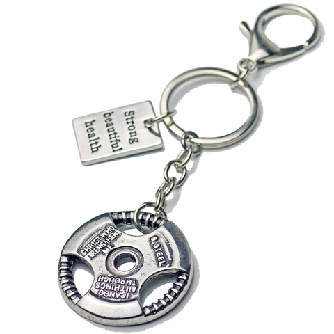 Fitness Gym Motivational Keychain Alloy Stainless Steel Dumbbell Barbell Kettlebell Plate Keyring Boxing Gloves Pendants Workout Sports Gift