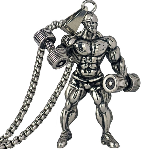 Fitness Muscle Man Weightlifting Barbell Pendant Necklace For Men Vintage Alloy Gym Exercise Sports Theme Jewelry Gift