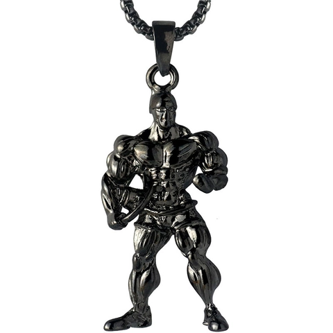 Fitness Bodybuilding Necklace Alloy Muscle Man Pendant Weightlifting Dumbbell Barbell Gym Strength Training Jewelry For Men