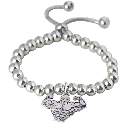 Adjustable Titanium Steel Beaded Bracelet For Men Fitness Muscle Man Pendant Power Strong Jewelry Gift Silver Gold