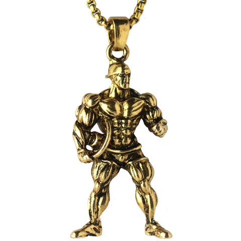 Vintage Alloy Muscle Man Fitness Pendant Necklace For Men Retro Bodybuilding Gym Workout Jewelry Electroplated Necklace Gift