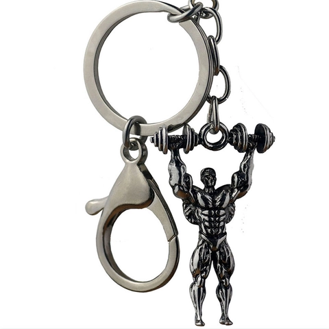 Antiek Zilveren Legering Bodybuilder Gewichtheffen Sleutelhanger Creatieve Fitness Spierman Hanger Heren Gym Auto Accessoire Sportief Cadeau