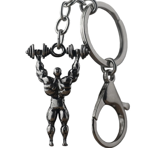 Antiek Zilveren Legering Bodybuilder Gewichtheffen Sleutelhanger Creatieve Fitness Spierman Hanger Heren Gym Auto Accessoire Sportief Cadeau