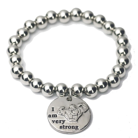 Stainless Steel Bead Bracelet Inspirational Muscle Man Pendant Stretching Elastic Jewelry Fitness Gym Accessory Gift