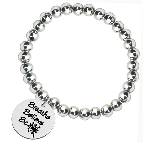 Bracelet Réglable pour Femme avec Perles en Alliage Pendentif Inspirant Gravé Breathe Believe Be Charme de Pissenlit