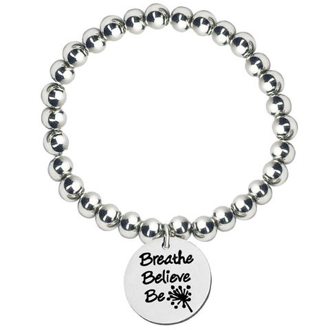 Bracelet Réglable pour Femme avec Perles en Alliage Pendentif Inspirant Gravé Breathe Believe Be Charme de Pissenlit