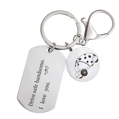 Llavero de Acero Inoxidable Drive Safe Handsome I Love You Pulido Espejo Anillo de Metal para Coche Regalo para Esposo Novio