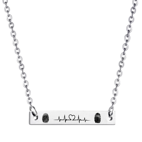 Personalisierte Edelstahl Stab Anhänger Halskette Gravierte Herz EKG Fingerabdruck Minimalistisch Vertikal Rechteck Schmuck Geschenk Damen
