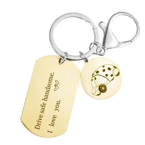 Llavero de Acero Inoxidable Drive Safe Handsome I Love You Pulido Espejo Anillo de Metal para Coche Regalo para Esposo Novio