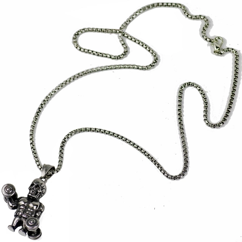 Hip Hop Fitness Schedel Bodybuilder Halter Hanger Halsketting Voor Heren Roestvrij Staal Legering Punk Gym Sieraden Goud Zilver