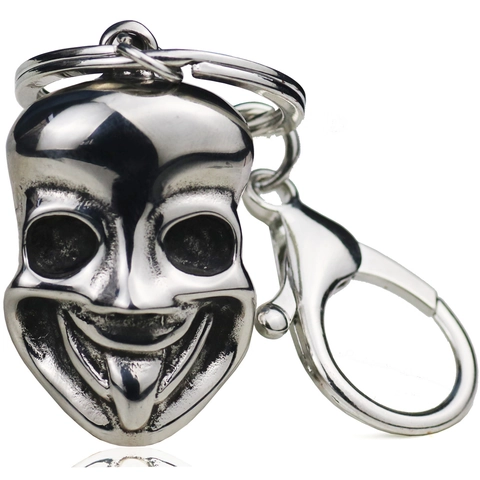 Stainless Steel Smiling Skull Mask Keychain Polished Hip Hop Gothic Metal Keyring For Men Women Daily Use Jewelry Ornament Gift