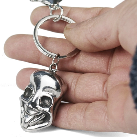 Stainless Steel Smiling Skull Mask Keychain Polished Hip Hop Gothic Metal Keyring For Men Women Daily Use Jewelry Ornament Gift