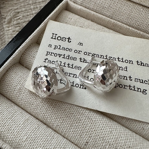 925 Sterling Silver Faceted Ball Hoop Earrings For Women Modern Minimalist CNC Geometric Disco Style Dainty Jewelry Gift