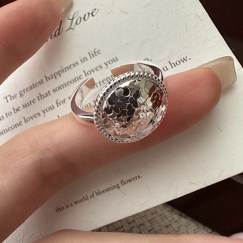 S925 Sterlingsilber Ring Für Damen Nischen-Design Crushed Ice Gehämmerte Textur Geometrisch Verstellbar Offener Ring Korean Chic Schmuck