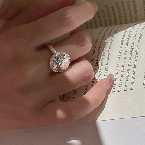 S925 Sterlingsilber Ring Für Damen Nischen-Design Crushed Ice Gehämmerte Textur Geometrisch Verstellbar Offener Ring Korean Chic Schmuck
