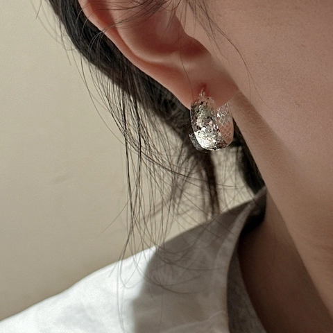 925 Sterlingsilber Creolen Für Damen Koreanisches Minimalistisches Nischen-Design Gehämmerte Textur Crushed Ice Schmuck