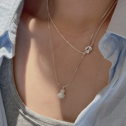 925 Sterlingsilber Doppelschichtige Halskette Für Damen Retro Wu Lou Flaschenkürbis Anhänger Perlen Schlangenkette Knoten Design