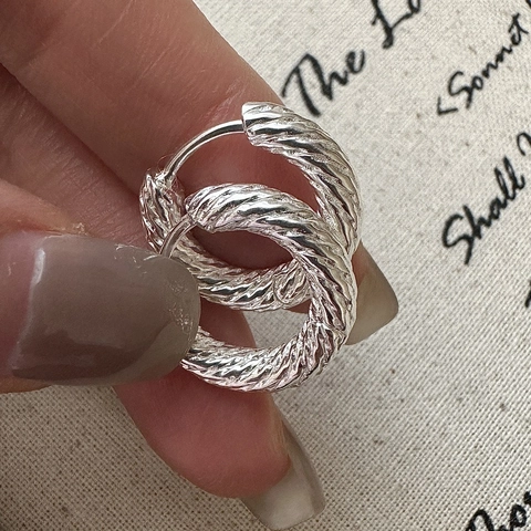 Boucles d'Oreilles Créoles Torsadées Vintage pour Femmes Tige en Argent Sterling 925 Base en Cuivre Bijoux Rétro