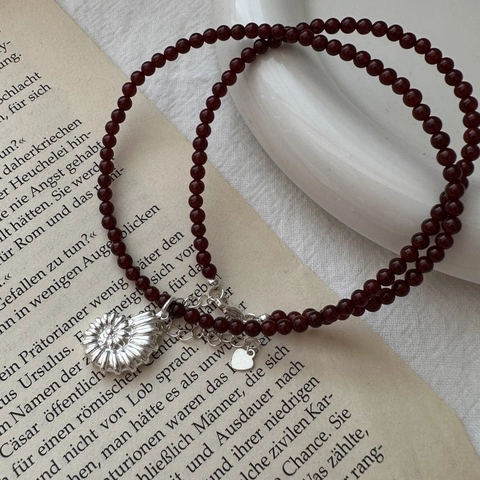 Collana con Ciondolo a Forma di Conchiglia di Nautilus in Argento Sterling 925 Agata Rossa per Donna Catena a Clavicola Minimalista Retrò Regalo Gioielli