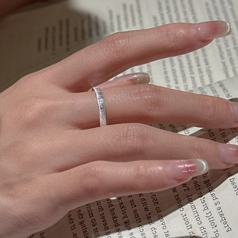 Bague Réglable en Argent Sterling S925 pour Femme Design Coréen de Niche Texture Brossée Strass Bague de Doigt Bijoux Rétro Cadeau