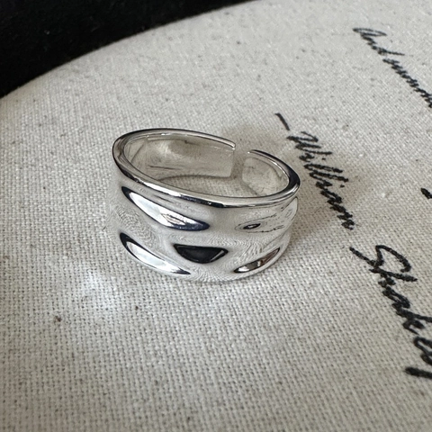 S925 Sterling Silver Irregular Wrinkled Open Ring For Women Minimalist Liquid Metal Style Adjustable Finger Ring Jewelry Gift
