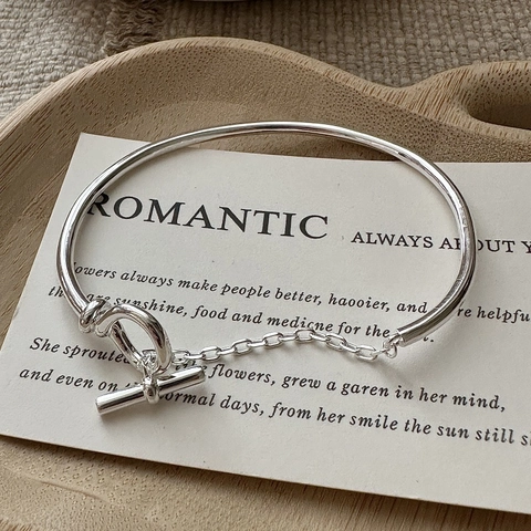 S925 Sterlingsilber Knoten Knebelverschluss Armreif Für Damen Vintage Minimalistisch OT Verschluss Armband Silber Schmuck
