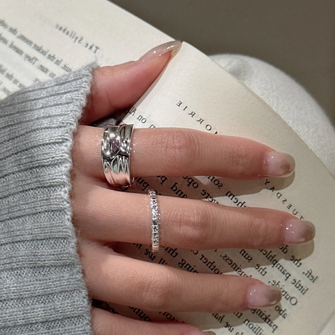 S925 Sterling Silver Irregular Wrinkled Open Ring For Women Minimalist Liquid Metal Style Adjustable Finger Ring Jewelry Gift