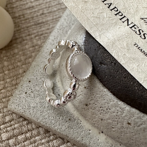 Anello Aperto in Argento Sterling 925 per Donna Minimalista Coreano Regolabile con Giada d'Acqua Anello Vintage Regalo Gioielli