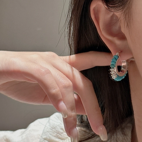S925 Sterling Silber Perlen Creolen Für Damen Retro Koreanisches Design Bunte Naturstein Perlen Ohrringe Schmuck Geschenk