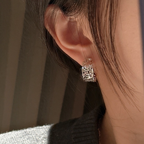 Orecchini a Cerchio in Argento Sterling 925 Vintage per Donna Design di Nicchia Geometrici con Sfaccettature CNC Gioielli Galvanici